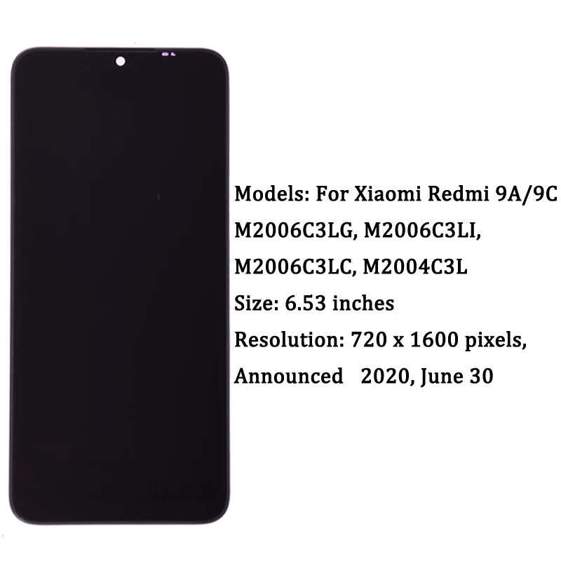 6 53 inches screen for xiaomi redmi 9a 9c display lcd touch screen digitizer for redmi 9 lcd replacement phone parts assembly free global shipping