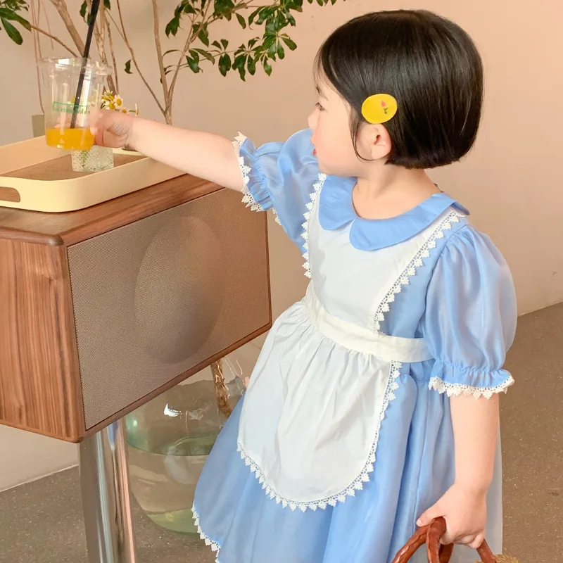 

Children Vintage Lolita Dress Girls Spanish Dresses Kids Boutique Clothes Toddler Blue Frock Baby Girl Birthday Princess Gown