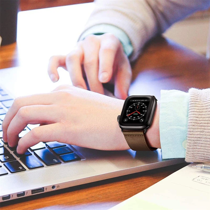 Calfskin Leather Bands For Apple Watch Ultra 49mm Series 8/7/SE2/6/5/4/3/2/1 Women Men Leather Strap For iWatch 45mm 41mm 44mm