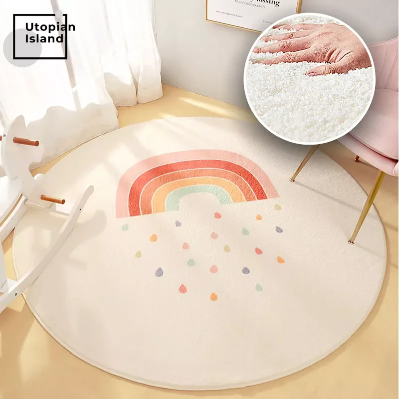 

Rainbow Round Carpet Modern Living Room Fluffy Rug Furry Mat For Children Baby Bedroom Carpet Home Carpets Room Kids Fur Rug Mat