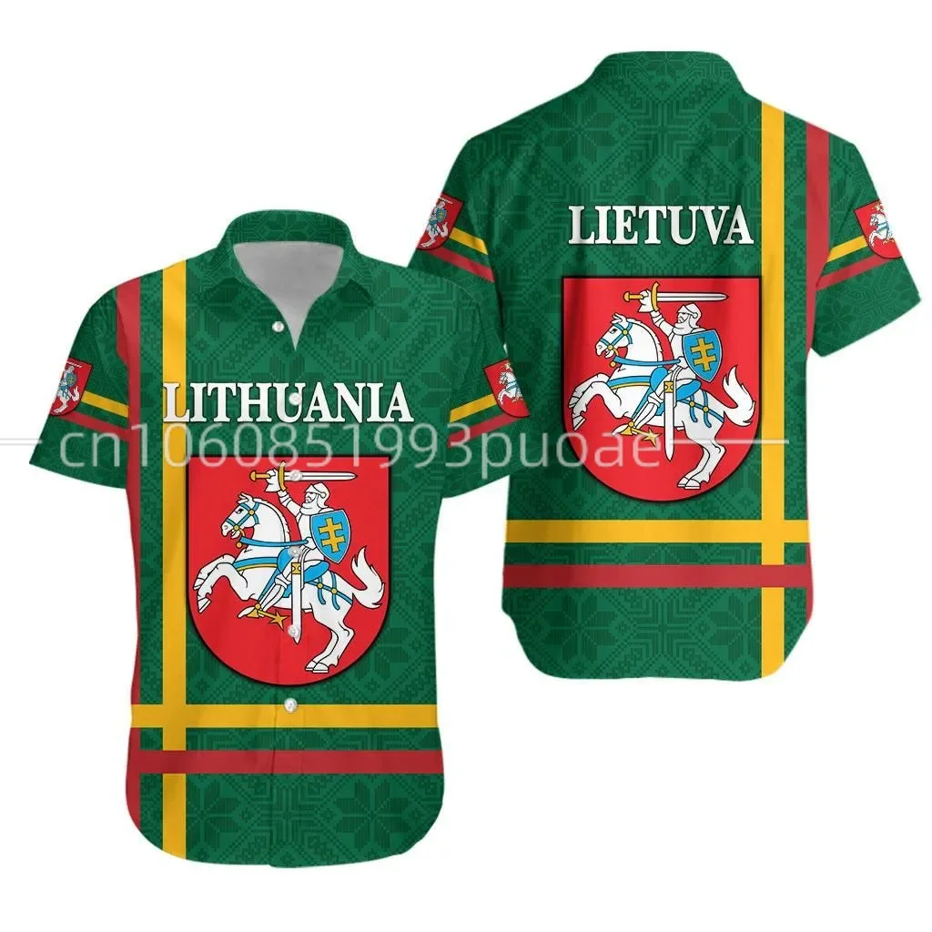 

Summer Men's Short Sleeve Shirt Lithuania Flag 3d Printing Casual Hawaiian Custom Name Men's and Women's Short Sleeve Top