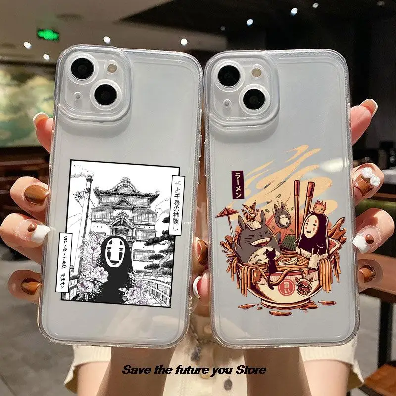 

Spirited Away Totoro Anime Phone Case For iPhone 11 12 13 14 Pro MAX XR XS 7 8 14Plus Vintage Movie TV Show Soft TPU Cover Coque