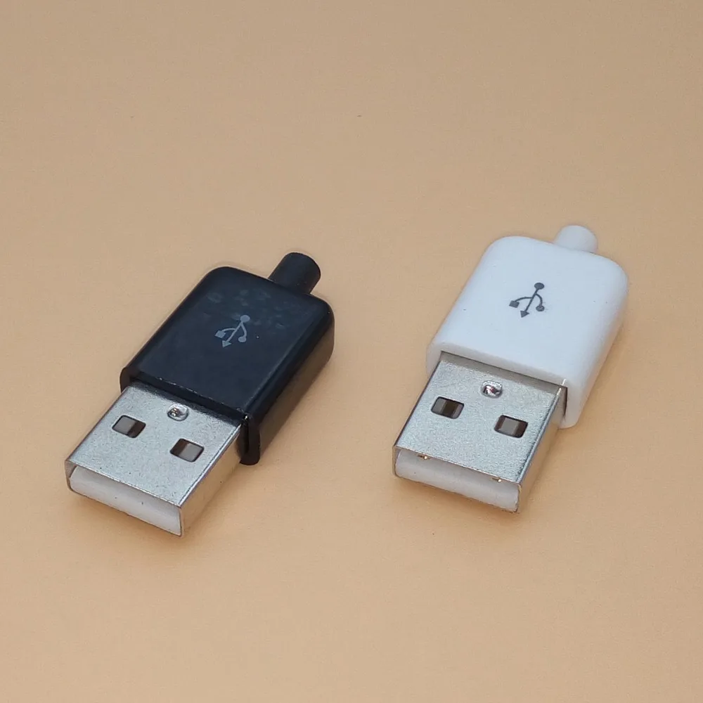

10 шт., разъем USB «папа» «сделай сам» 2,0, 4 контакта, компоненты типа А, белый, черный, пластиковая крышка