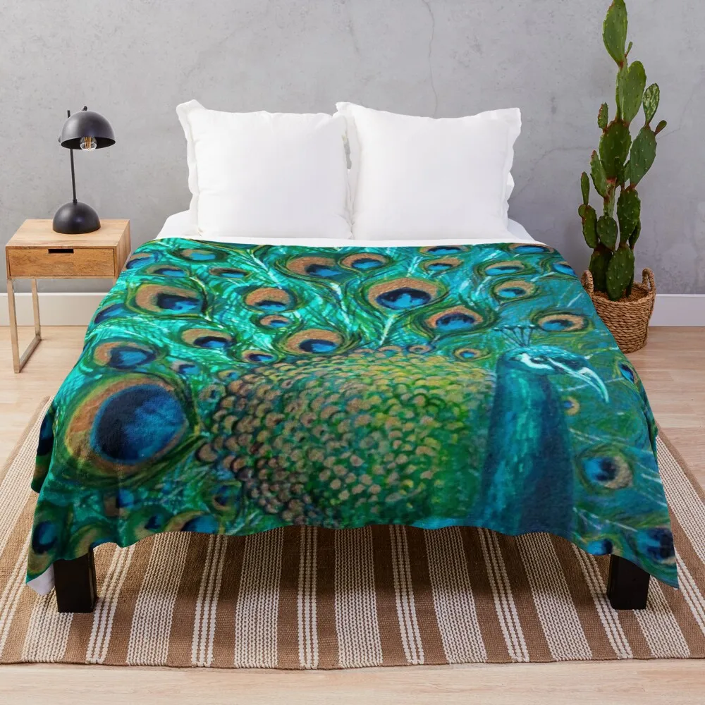 

Colourised Peacock Throw Blanket Decorative Sofa Blanket Soft Bed Blankets