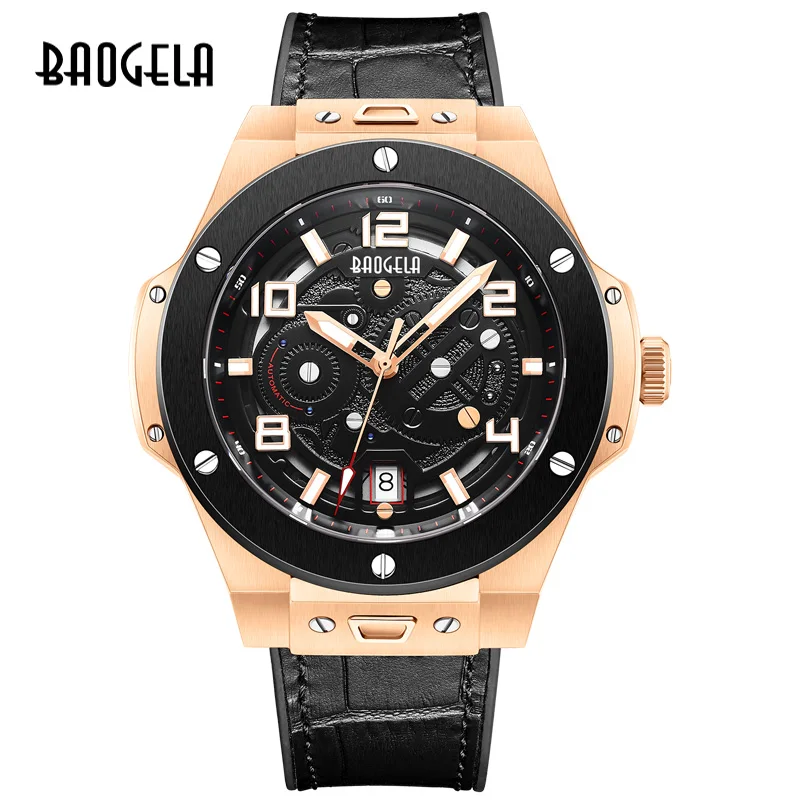 

New BAOGELA Men's Watch Mechanical Watch Automatic Hollow Men's Waterproof 50m Casual Business Luminous Watch 2001 Black