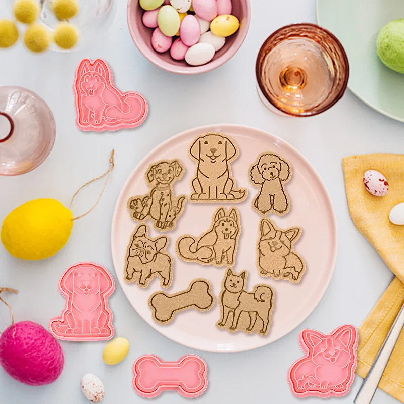 

8pcs Animal Cookie Cutters 3D Cat Dog Biscuit Fudge Baking Moulds Cartoon Vehicle Biscuit Cutter Kitchen Pastry Bakeware Tools