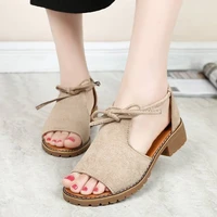 2022 new summer new style korean sandals mid heeled high heeled chunky non slip roman flat shoes sandals for women shoes