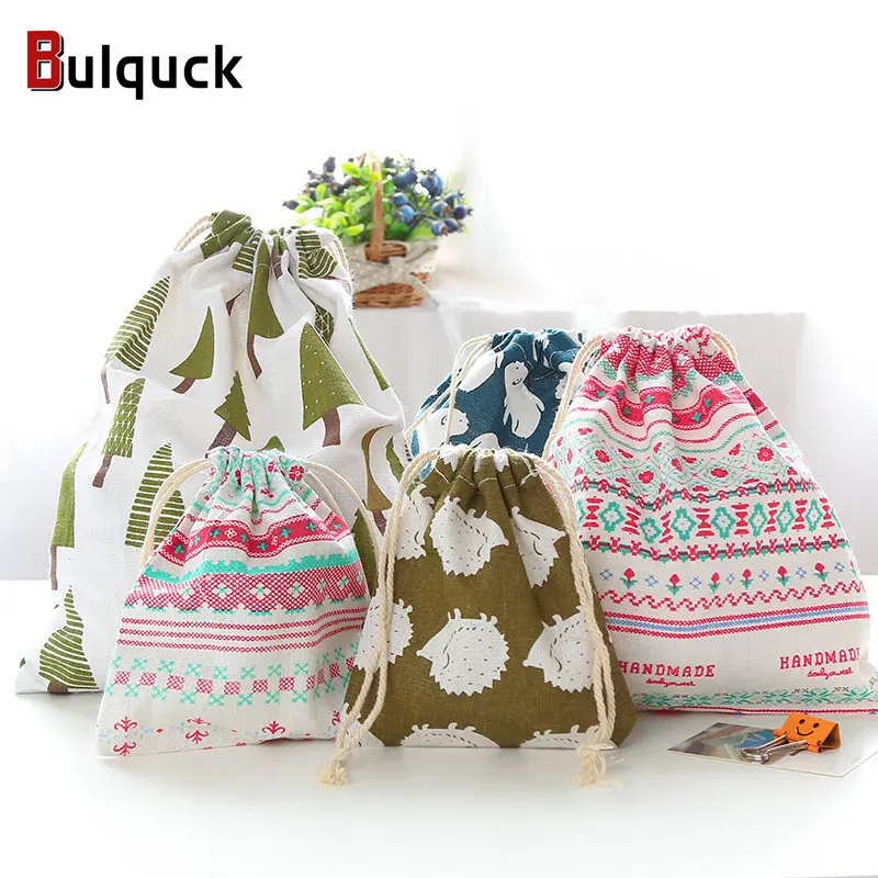 

Printed Cotton Linen Travel Storage Bag Portable Luggage Drawstring Bag for Sundries Clothes Dust-proof Organizer Pouch S/M/L
