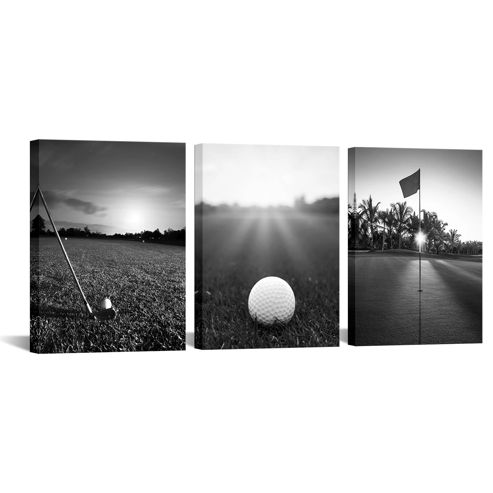 

3 Pieces Golf Course Wall Art Poster Black and White Print Canvas Painting Modern Style Picture Living Room Home Decor