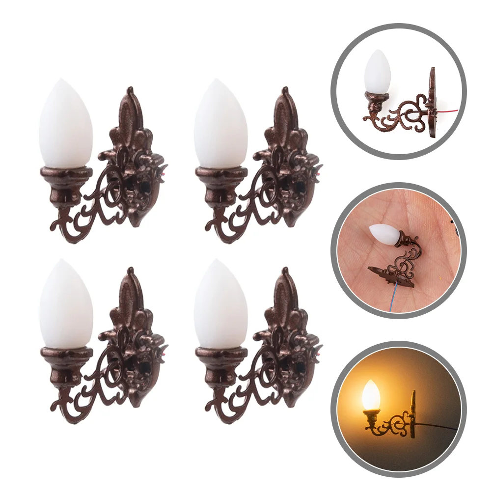 

4 Pcs Dollhouse Wall Light Mini Landscape Miniature Lamp Glow Model Sand Table Ornament Luminous Building Materials Tiny