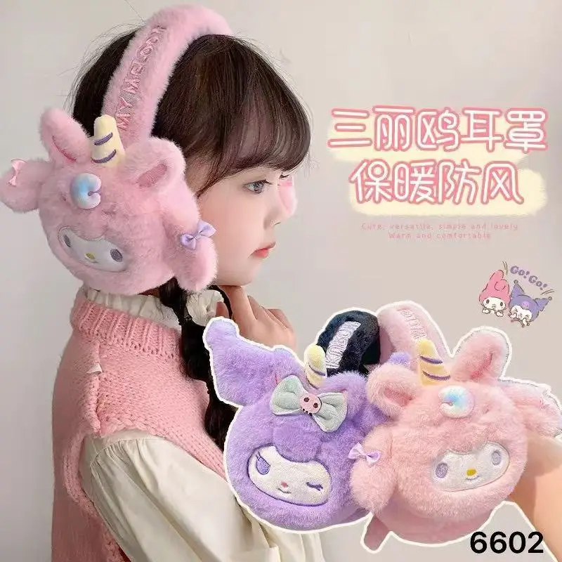 Kawaii Sanrio наушники аниме милые Cinnamoroll My Melody Kuromi Hello Kitty зимние девушки утолщенные