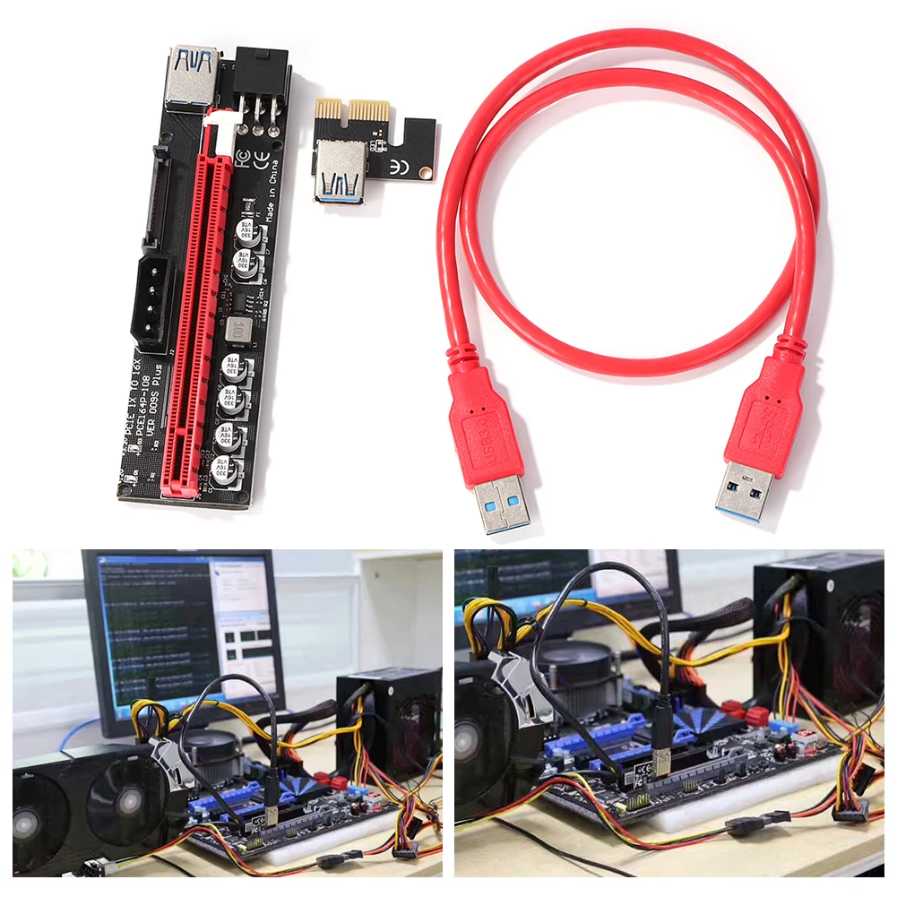 

Переходная карта 009S Plus, USB 3,0 кабель PCI Express PCIE 1X до 16X, расширитель SATA, адаптер от 15pin до 6Pin для майнинга биткоинов, графического процессора