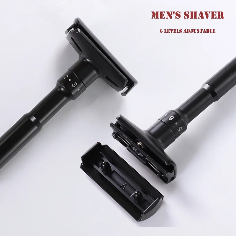 Luxurious Black Adjustable Safety Razor Can Design Name on It Classic Stand Men Shaving 5 Gift Blades |