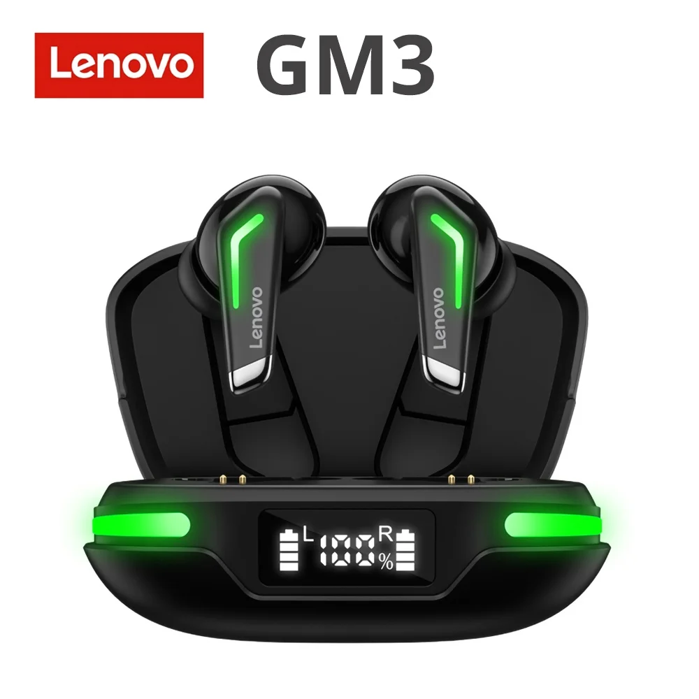 

Lenovo GM3 TWS Wireless Bluetooth Earphone With Noise Reduction Led Headset Bass Audio Headphones Touch Control Gaming Earbuds