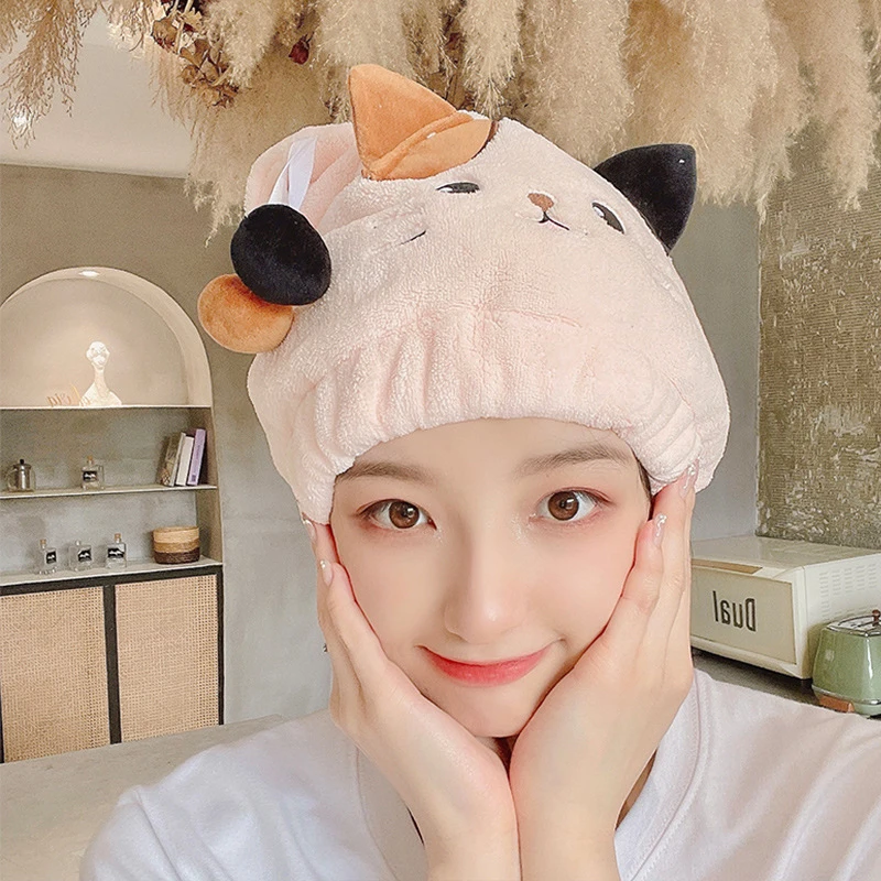 New Cute Cat Kitten Kid Hair Turban Quick Dry Bath Hair Drying Towel Head Wrap Hat Cap Bathing Tool Cat Ears Pattern Hooded images - 6