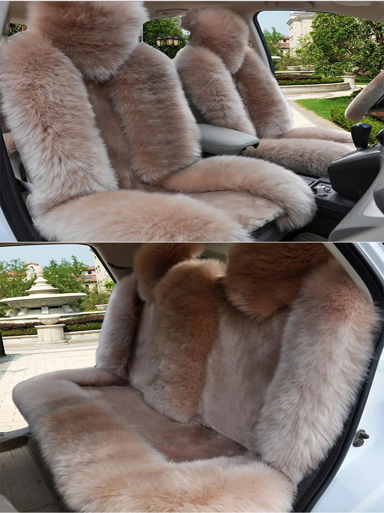 

3pcs Sheepskin Car Seat Covers For Cars Full Set Unviersal Warm Genuine Australian Fur Car Seat Cover Long Wool Auto Cushion