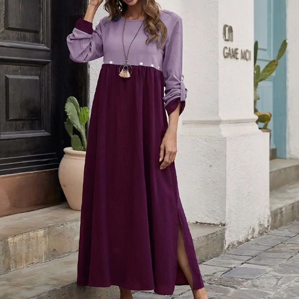 

Elegant Maxi Dress for Women 2022 Color Block Loose A-Line Dress Long Sleeve Beach Dress Women Beach Robe vestidos de fiesta