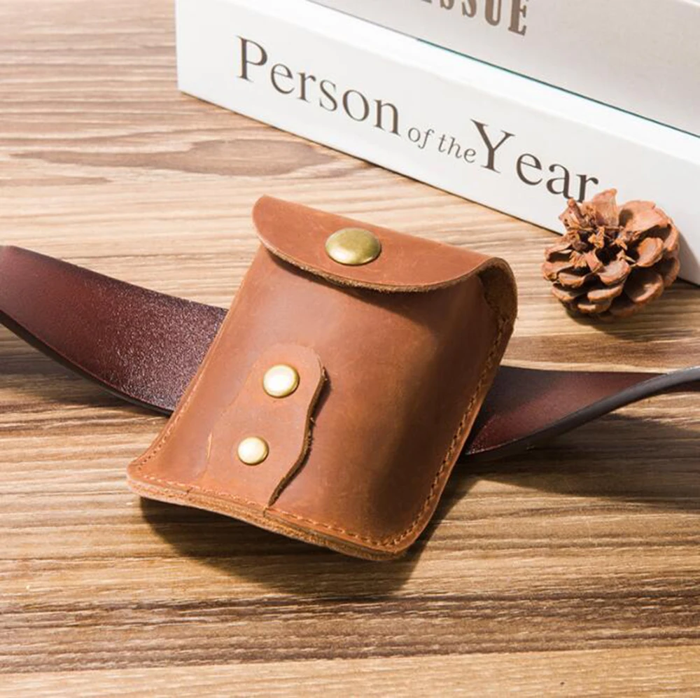C12 Leather outdoor tactical equipment storage bag slingshot Fanny pack head layer cowhide slingshot hanging bag