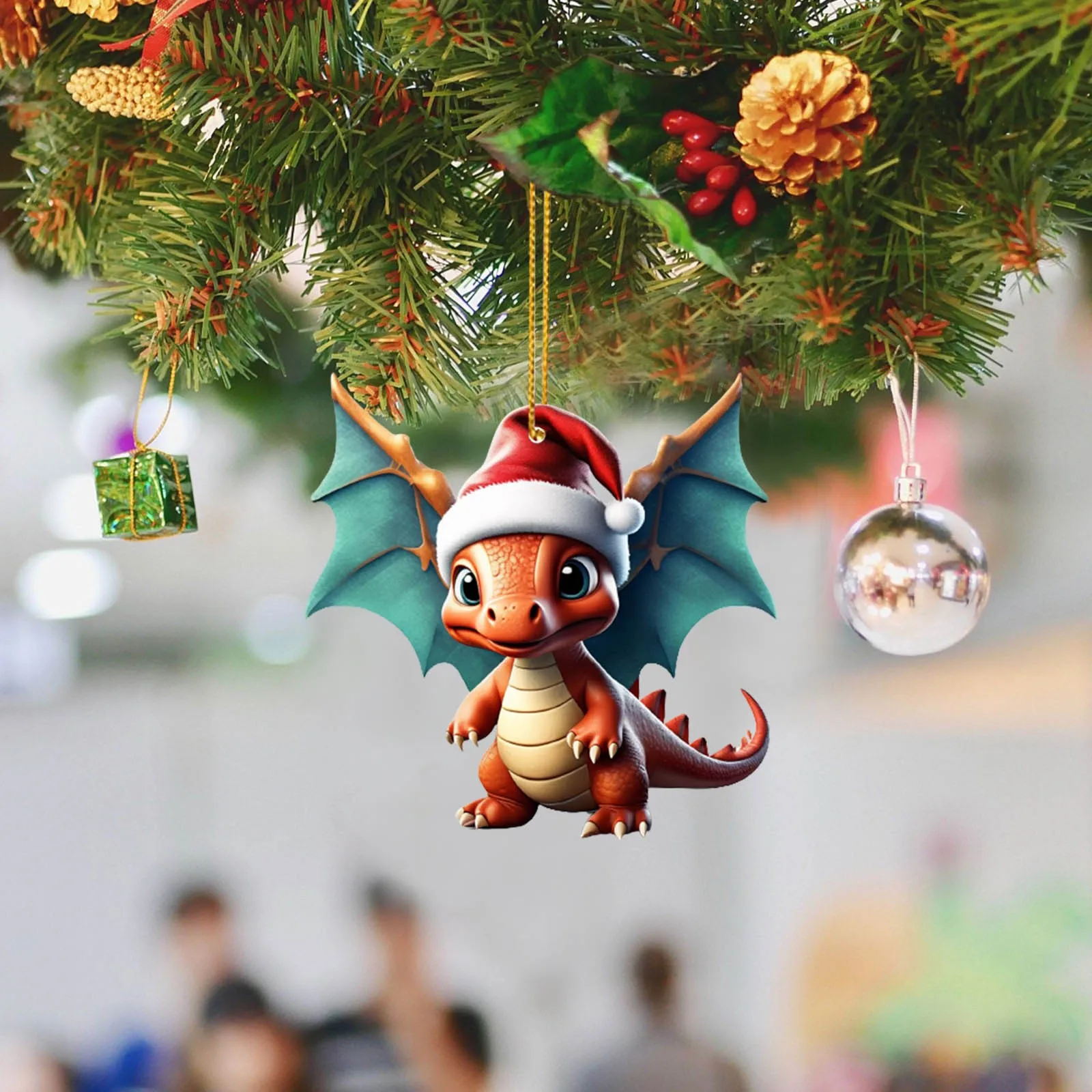2D Акриловый мультяшный динозавр рождественская елка кулон рождественский милый