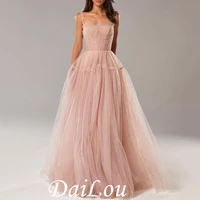 sleeveless spaghetti straps ball gown floor length tulle long prom dresses pleats 2022 evening gowns