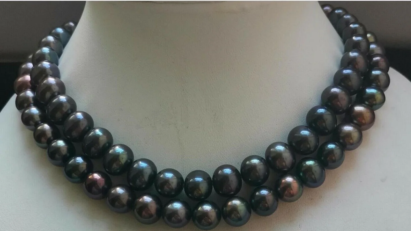 

36-дюймовое ожерелье AAAAA из натурального таитянского черного жемчуга 10-11 мм, кольцо с пряжкой 14k
