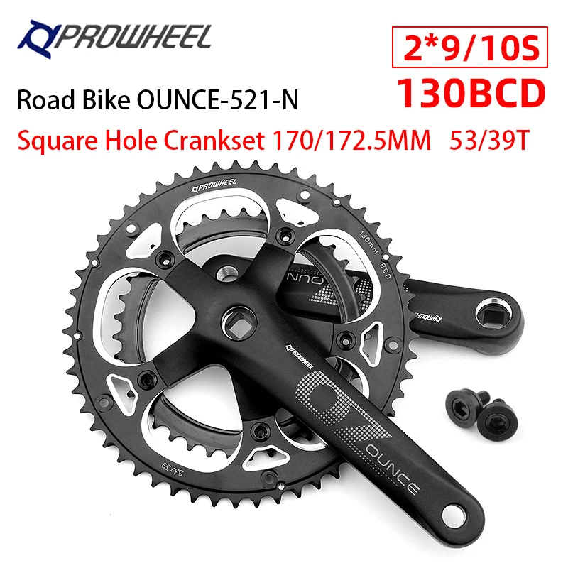 

PROWHEEL 130BCD Road Bike Square Hole Crankset 170/172.5mm 53/39T Double Chainrings Sprockets MTB Road Bicycle Crank Set