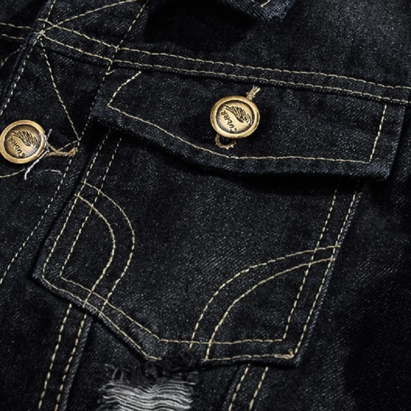 Мужской облегающий трендовый черный джинсовый жилет в Корейском стиле модель