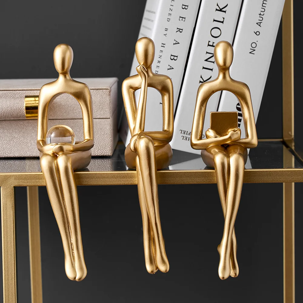 

Home Decoration Accessories Decorative Golden Reading Figures Study Room Decorations Ornaments for Home Resin Modern Crafts Gift