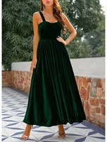 2022 a line minimalist sexy homecoming cocktail party dress spaghetti strap sleeveless ankle length velvet with sleek pure color
