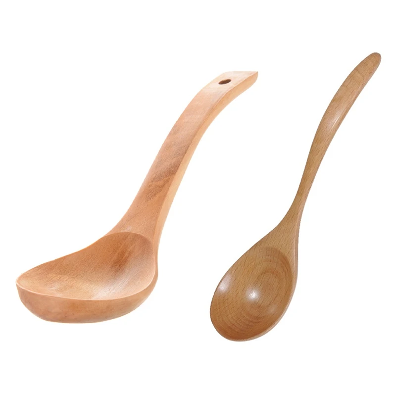 

Лидер продаж, 1 шт., кухонная деревянная посуда, полированная искусственная и 4 деревянных ложки, суповые ложки