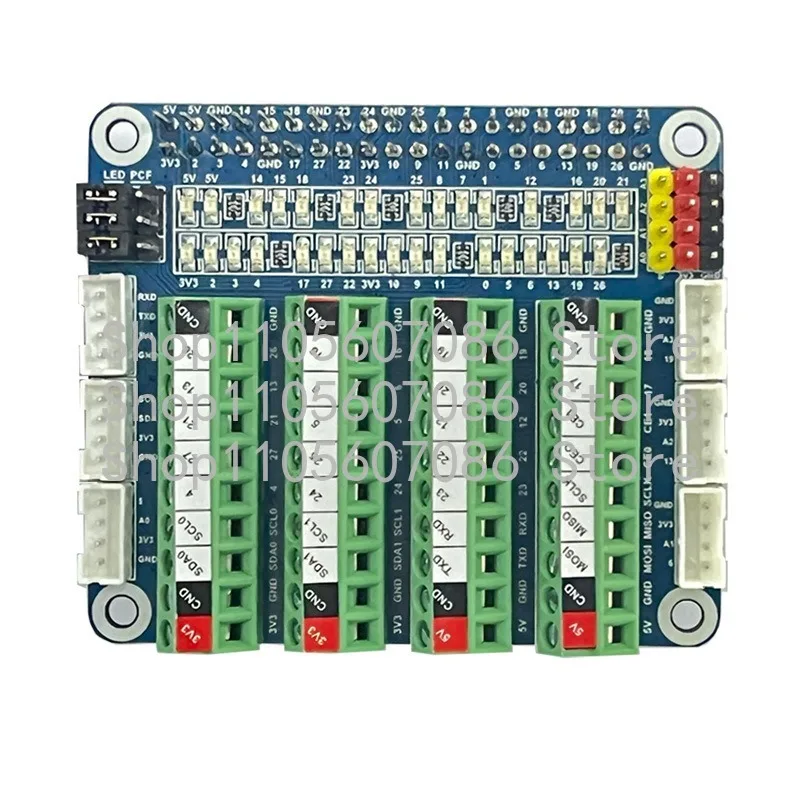 Фото Плата расширения для датчиков и светодиодов PCF8591, совместимая с Raspberry Pi, тестовая плата портов GPIO, ADC/DCA, PI-ALL-GPIO-TEST-BOARD-(B) №1