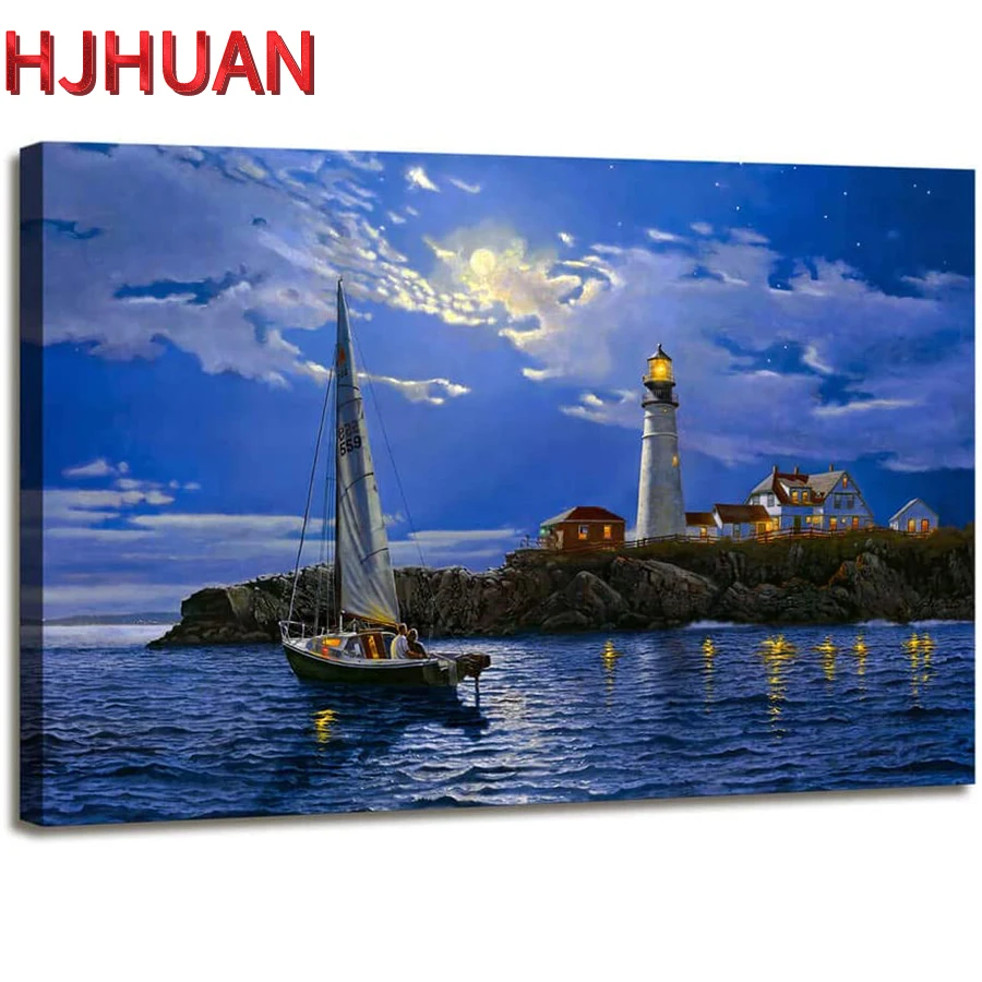 

5d diy night lighthouse scenery diamond embroidery Modern decor mosaic diamond painting full square/round drill,New gift,