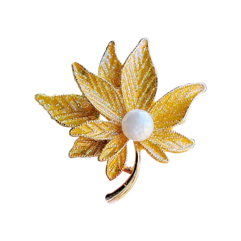

Trendy Luxury Double Layer Pearl Maple Leaf Brooch Pins For Women Clothing Coat Accessories Plant Brooches Office Party Jewelry