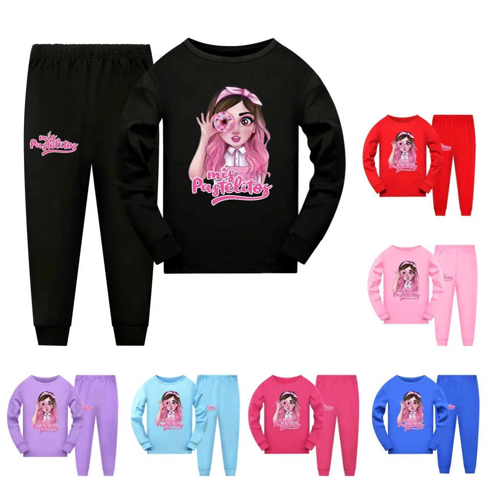 

New Kids Clothes Mis Pastelitos Pajamas Baby Girls Boys Cartoon Long Sleeve T-shirt+Pants 2pcs/Set Children Casual Sleepwea