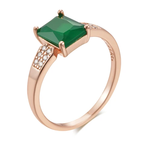 Кольцо Kinel квадратное изумрудное розовое золото