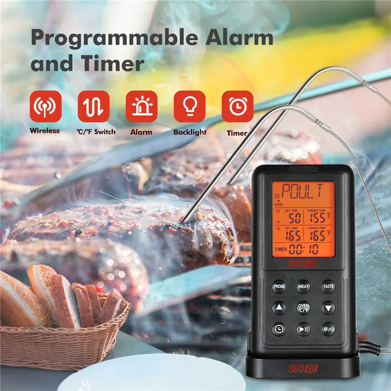 

INKBIRD 2 Styles of BBQ thermometer with dual probe compatible Handheld Wireless Standing Types Meat Food Drinks Thermometers