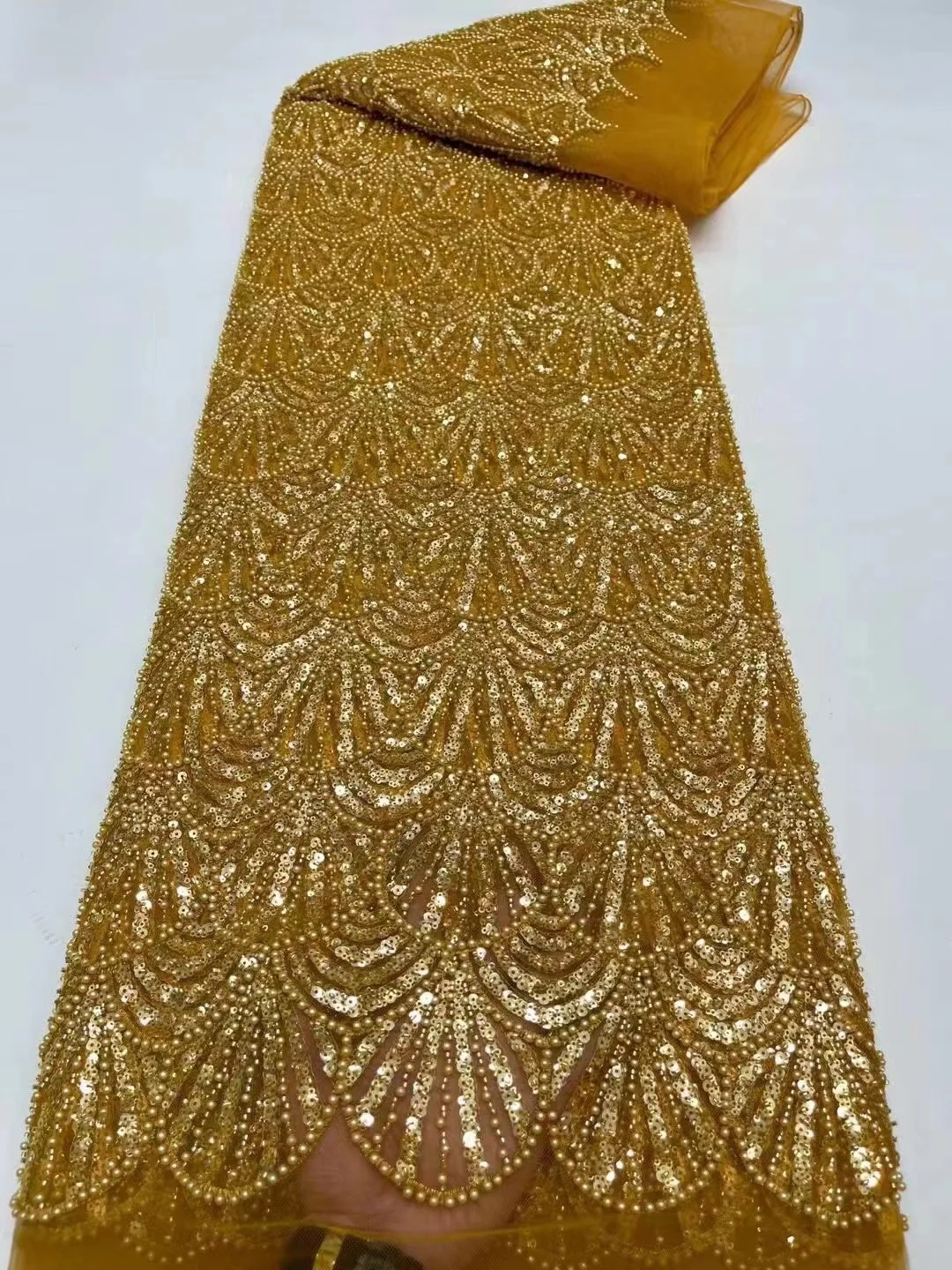 

Золотая африканская кружевная ткань 2023, высококачественные блестки, нигерийские сетчатые бусины, кружевная ткань, французская Тюлевая кружевная ткань для свадебного платья