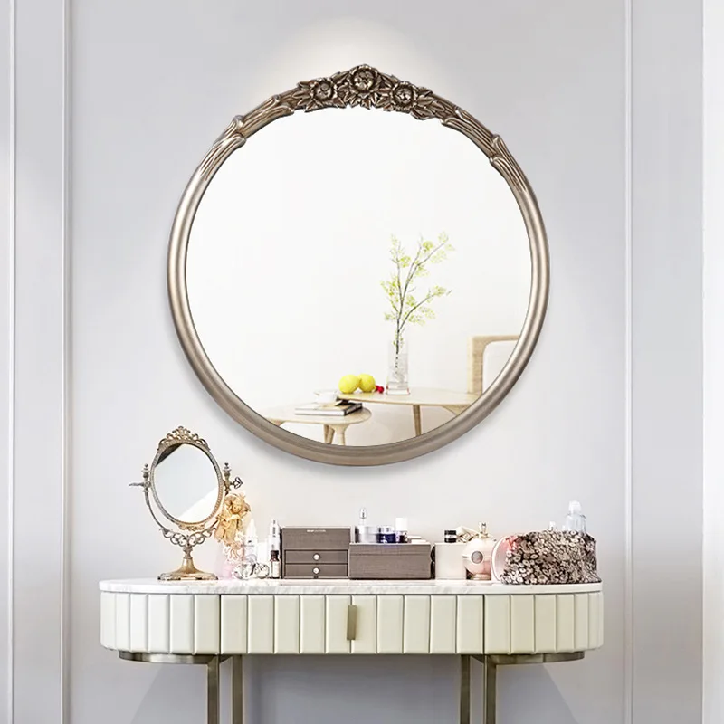 

French Vintage Dressing Mirror Wall Hanging European Carved Dressing Table Dressing Mirror Wall Hanging American Light Luxury