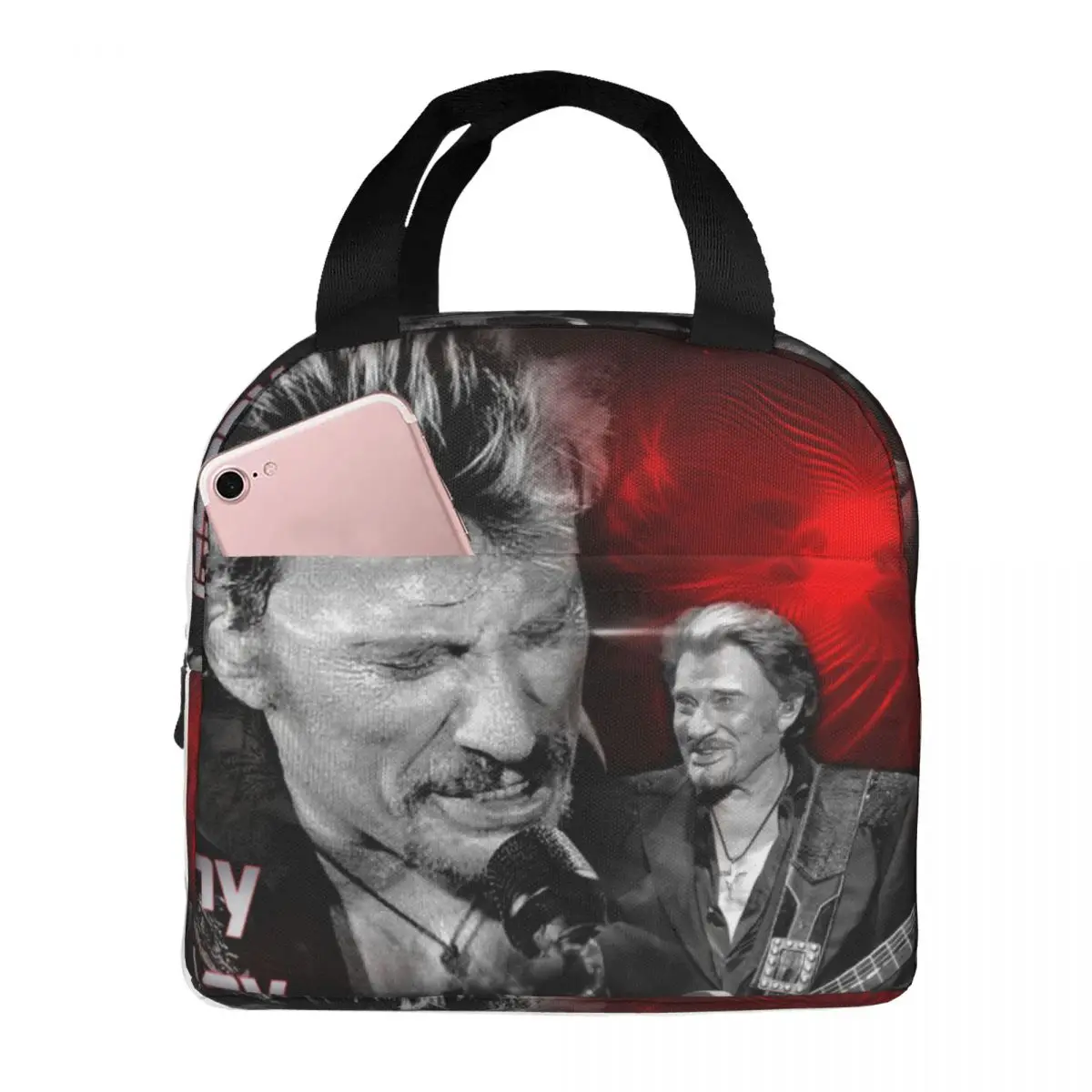 Johnny Hallyday Lunch Bags Portable Insulated Canvas Cooler Bag French Rock Singer Thermal Food School Lunch Box for Women Kids