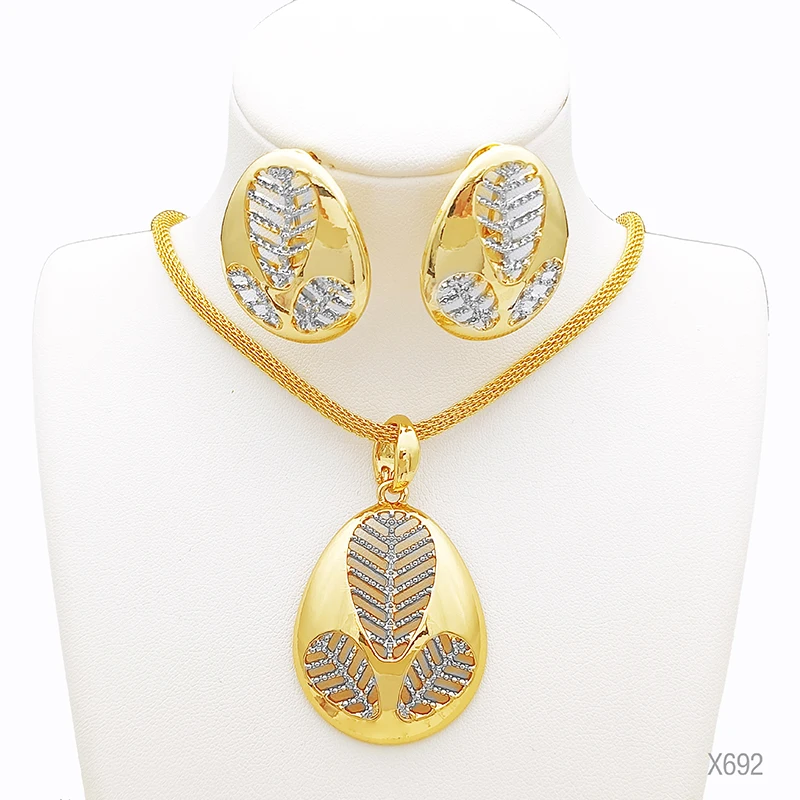 

Italian Jewelry Set for Women Two Tone Color Waterdrop Design Earring And Necklace 2Pcs Set Weddings Bridal Gifts Free Shipping