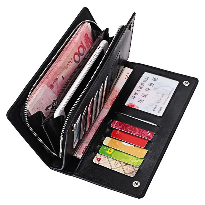 Luxury Business Bifold Men's Leather Wallet with Zipper Coin Pocket Card Holder Multifunctional Purse for Man Clutch Bag