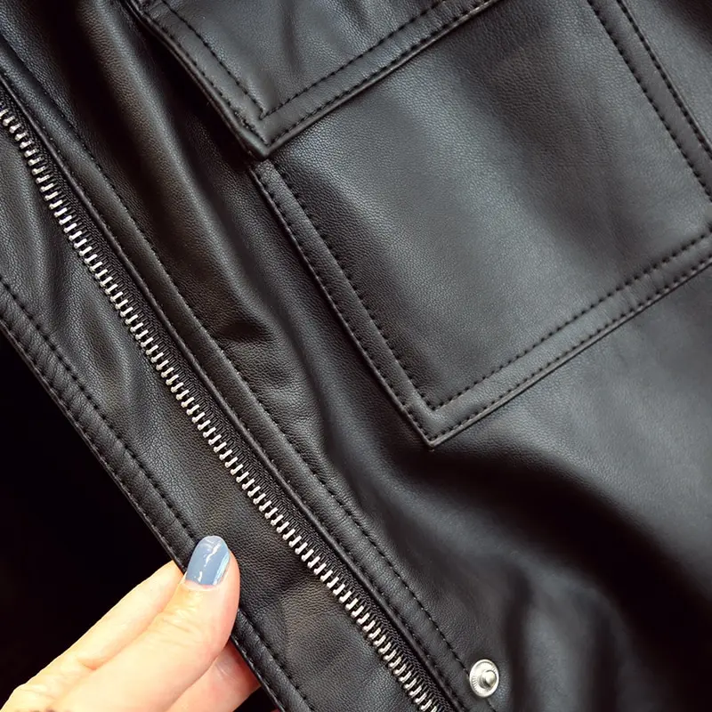 PU Coats Slim Women Faux Leather Jackets Vintage Motor Biker Jackets Elegant Tie Belt Waist Pockets Buttons Coats enlarge
