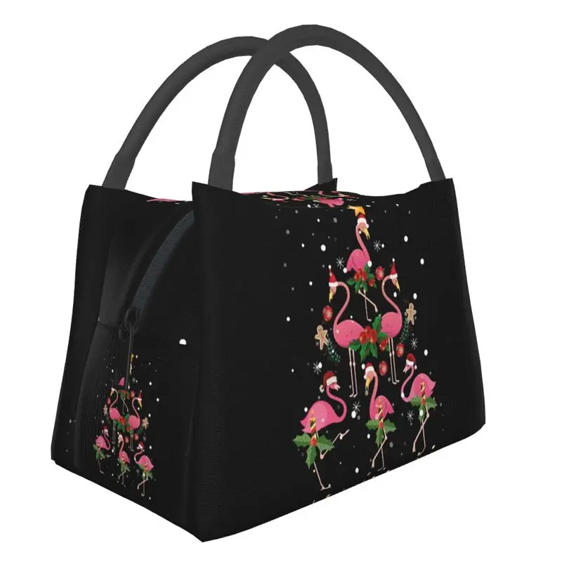 

Christmas Flamingo Portable Lunch Boxes for Women Animal Art Thermal Cooler Food Insulated Lunch Bag Hospital Pinic Container