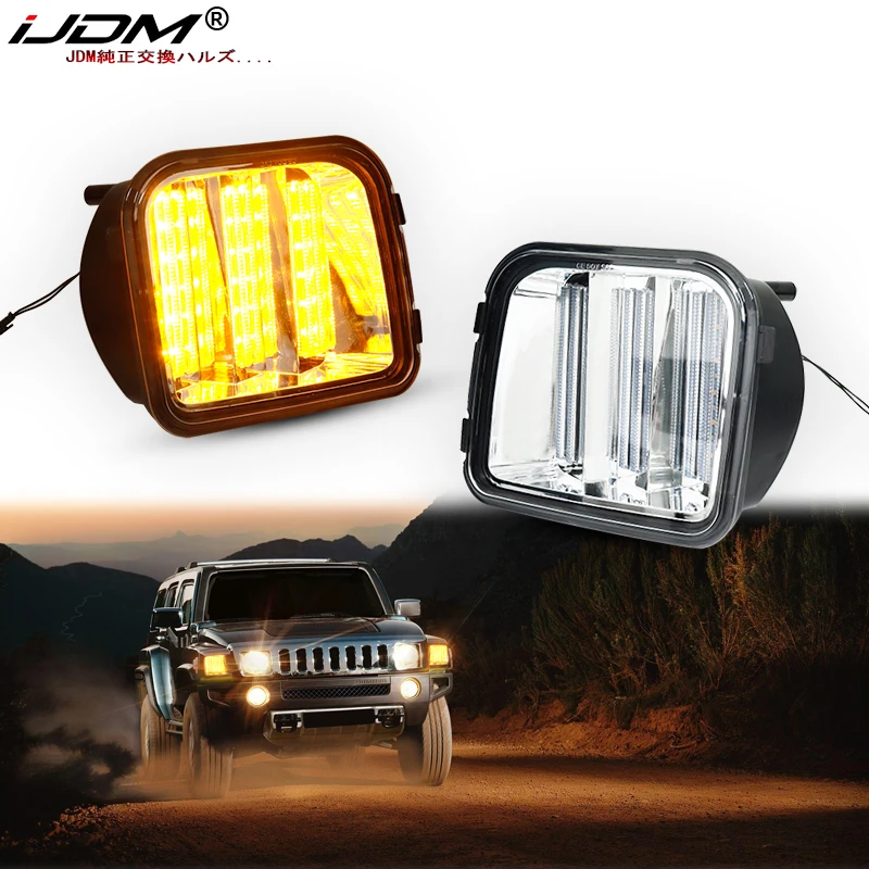 iJDM Switchback Amber Yellow LED Front Turn Signals Lamp For 2006-2010 Hummer H3 H3T Xenon White LED as Daytime Running Lights