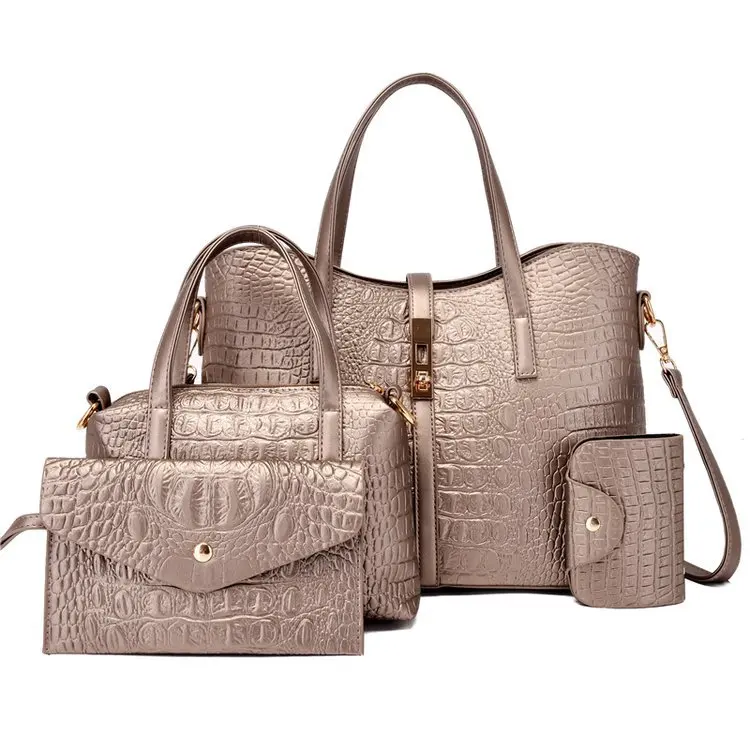 

Brand New Woman Crocodile Printed PU Leather Plain Handbag Set Of 4 Lady Fashion Large Capcity Useful Crossbody Bag