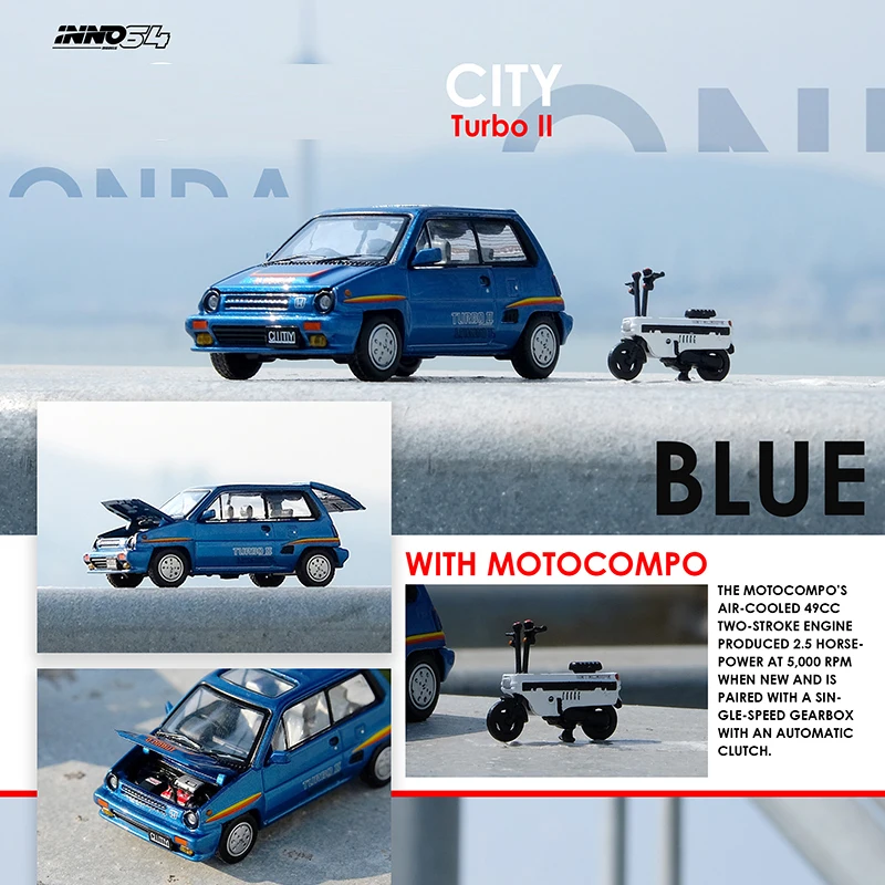 

INNO 1:64 Model Car CITY TURBO II Alloy Die-cast Vehicle With MOTOCOMPO-Blue