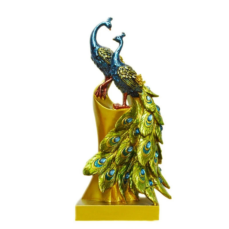 

2Pc Peacock Ornament Creative Stylish Chic Fashion Resin Craft Adornment Peacock Home Decoration Ornament