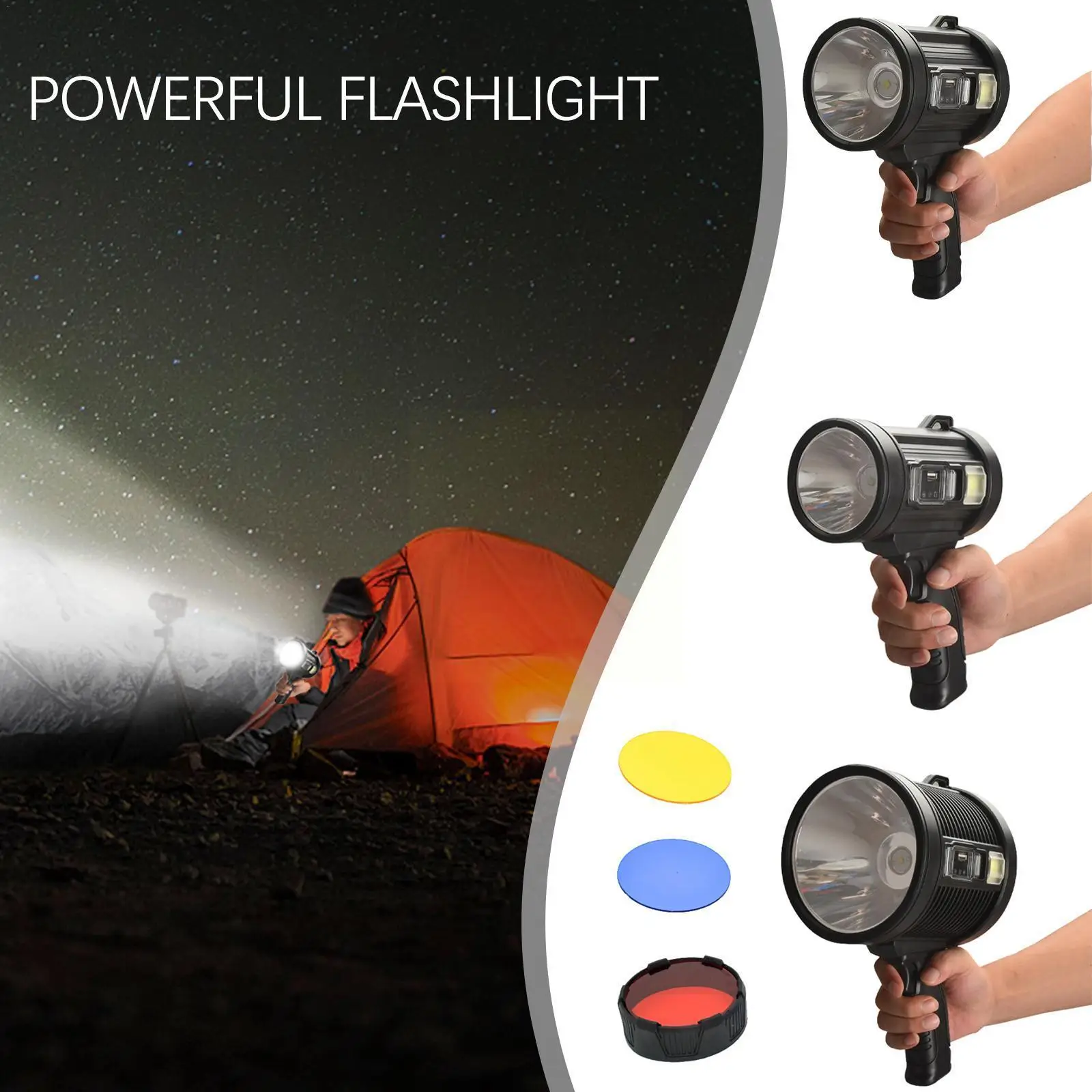 

Usb Rechargeable Spotlight Flashlights Super Bright Solar Spot Light With 4color Light Waterproof Flashlight For Camping Hi B6o1