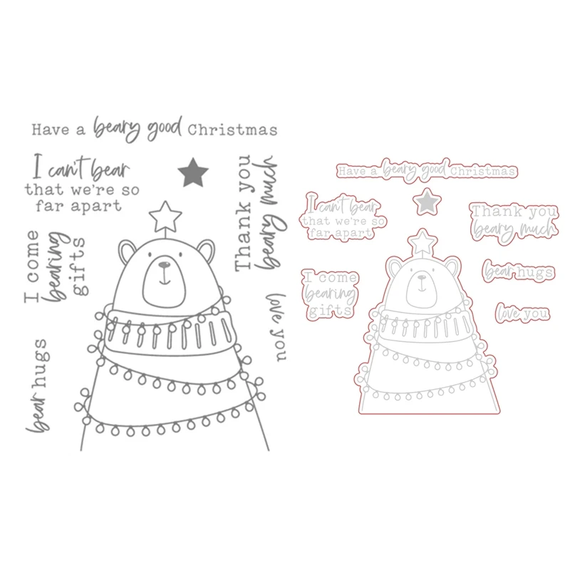 

HonB Christmas Bear Hugs Clear Stamps Cutting Dies for New October 2022 Scrapbooking Paper Making Bee Frame Craft Card