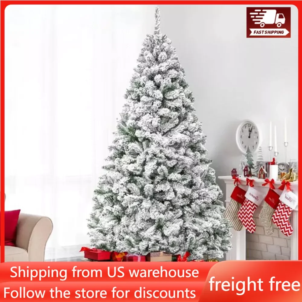 

Premium Holiday Pine Branches Christmas Decorations 2024 7.5ft Snow Flocked Christmas Tree Foldable Metal Base New Year's Decor